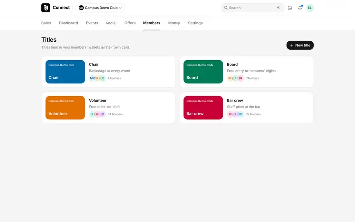 Titles like Chair, Board and Volunteer in Happenings Connect